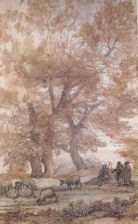 Claude Lorrain Trees,Figures,and sheep (mk17) China oil painting art